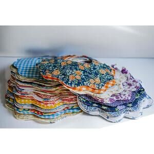 Handmade Scalloped Baby Bib: Reversible Cotton Bib with Snaps